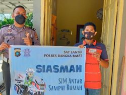 Programkan SIASMAH (SIM ANTAR SAMPAI RUMAH) serta himbauan mengajak Vaksin Covid 19 Satlantas Bangka Barat