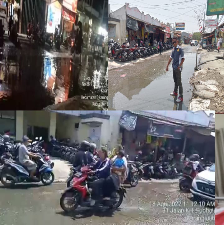 Butuh Perhatian Pemerintah Daerah,Jalan Utama kp Kaum Depan RS Cikarang Medika Tergenang Air