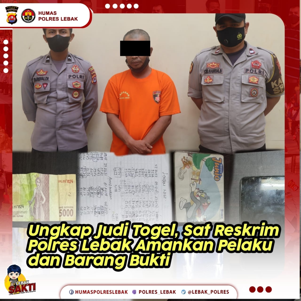 Ungkap Judi Togel, Sat Reskrim Polres Lebak Amankan Pelaku dan Barang bukti