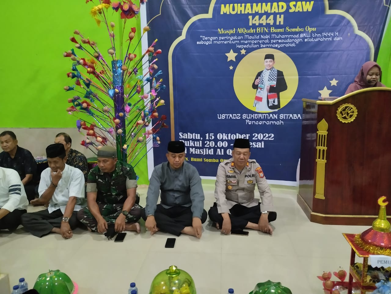 Kapolsek Somba Opu Hadiri Kegiatan Maulid Nabi Muhammad SAW 1444 H di masjid Al Qadri.