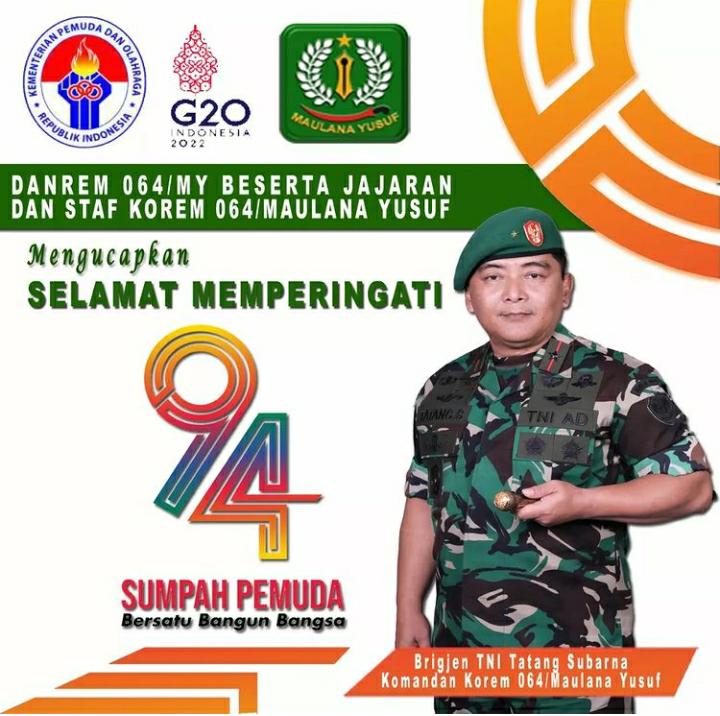 Pesan Danrem 064/MY, Brigjen TNI Tatang Subarna Di Hari Sumpah Pemuda