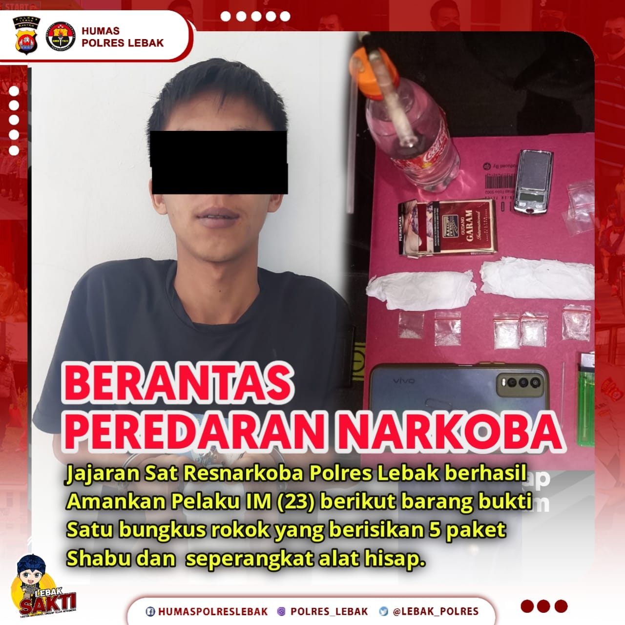 Sat Resnarkoba Polres Lebak Tangkap Pengedar Shabu, 5 Paket Shabu diamankan