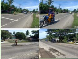 Tak Kunjung diperbaiki Jalan Lintas Nasional, Warga Aceh Timur Antisipasi Musibah Kecelakaan dengan Menanam Pohon dibadan Jalan.