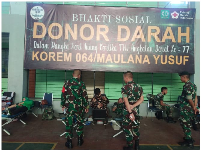 Peringati Hari Juang TNI AD Ke-77, Korem 064/MY Gelar Donor Darah