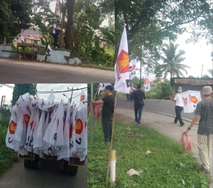 Ketua PAC Kecamatan Kayuagung Bersam Bappilu Kabupaten OKI.”Memasang Bendera Gerindra.