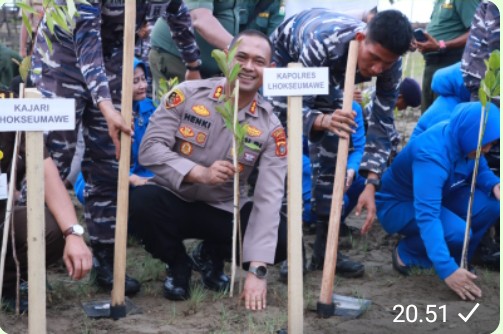 Hadiri Puncak Penanaman 2000 Pohon Mangrove Nasional, Kapolres Lhokseumawe Ajak Masyarakat Lestarikan Lingkungan