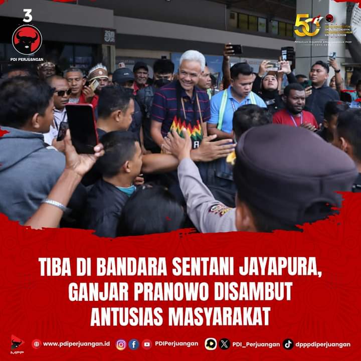 Tiba Di Bandara Sentani Jayapura Ganjar Pranowo Disambut Antusias Masyarakat