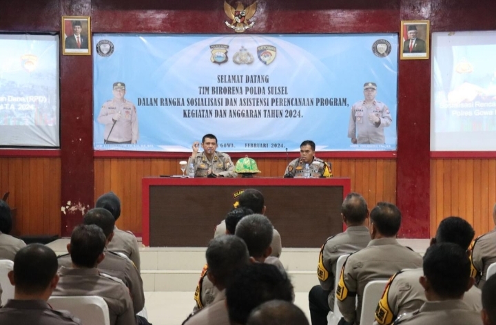 Polres Gowa Terima Kunjungan Tim Biro Rena Polda Sulsel untuk Sosialisasi dan Asistensi Perencanaan T.A. 2024