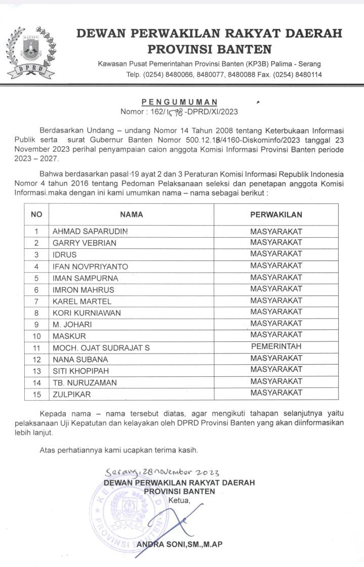 Pasca Uji Fit And Propertest di Komisi I DPRD Provinsi Banten, Seleksi Calon Anggota KI tak Kunjung Ada Kejelasan