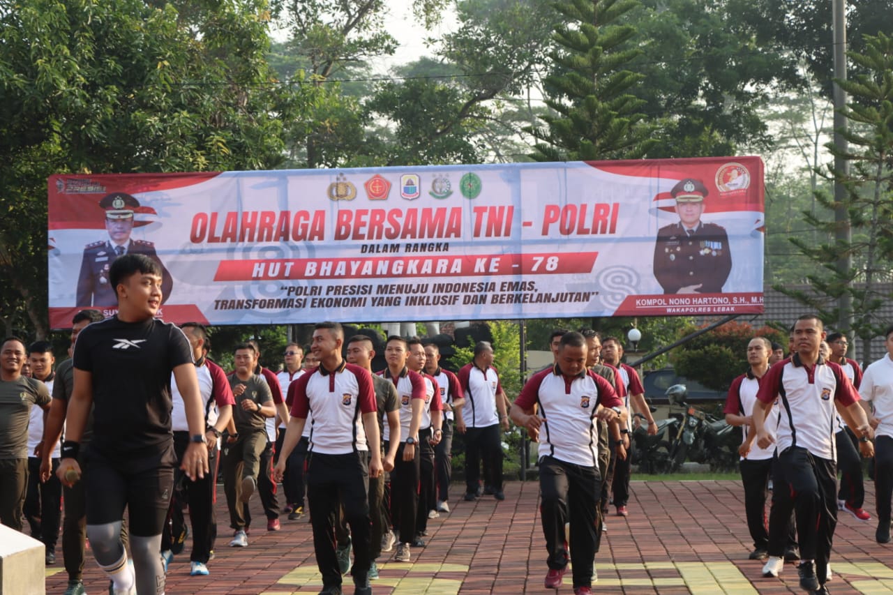 Jelang HUT Bhayangkara ke-78, Polres Lebak Gelar Olahraga Bersama TNI-POLRI dan Forkopimda Lebak