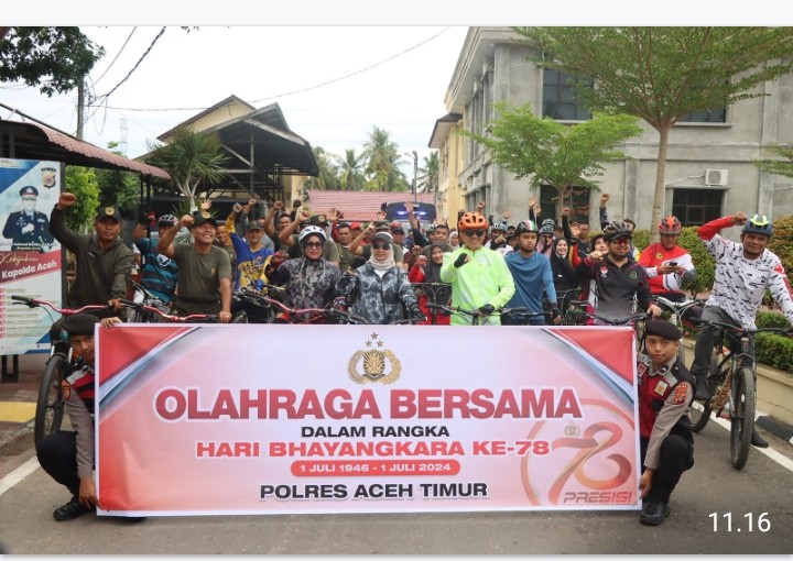 Semarakkan Hari Bhayangkara ke-78, Polres Aceh Timur Gelar Olahraga Bersama dengan Forkopimda dan Masyarakat