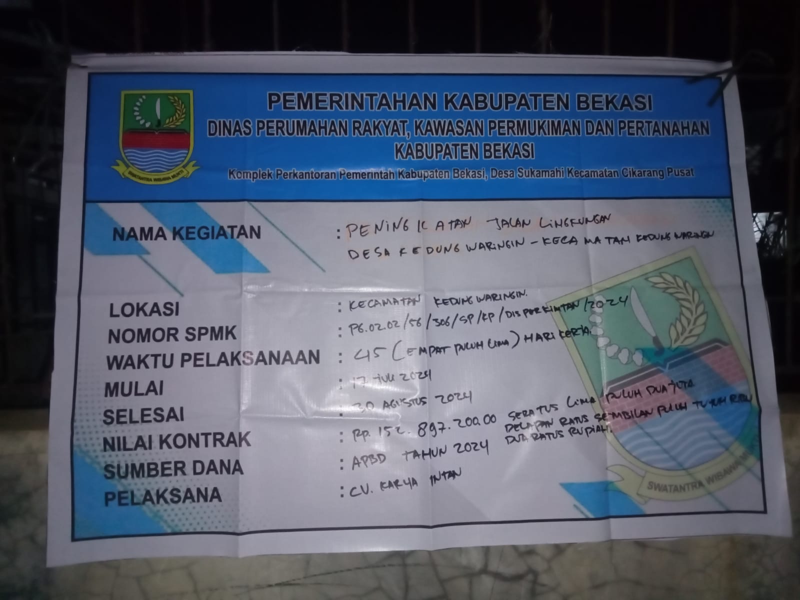 Peningkatan Jalan Lingkungan Desa Kedung Waringin Diduga Lemahnya Pengawasan Dinas