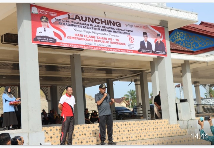 Kapolres Aceh Timur Dampingi Pj. Bupati Launching Gerakan 10 Juta Bendera Merah Putih