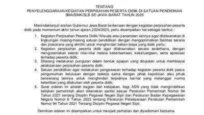 Surat Edaran Kebijakan Gubernur Jawa Barat Tentang Larangan Kegiatan Sekolah